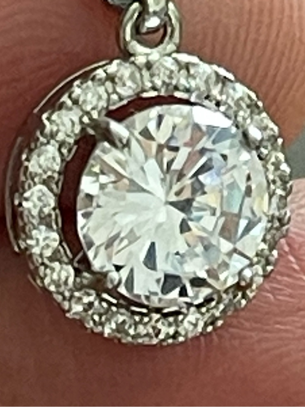 Sterling Silver Moissanite Halo Pendant Necklace Jewelry - Picture 7 of 8